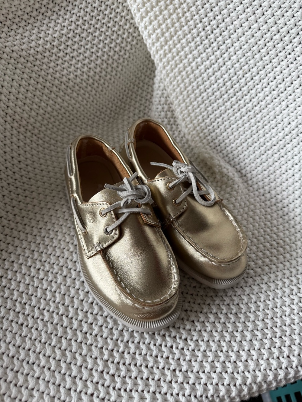 Sperry Kids Metallic Gold Boat Shoes with White Laces
